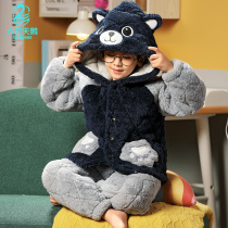 Childrens pajamas boys Winter thickened coral home clothes boys warm children parents and children