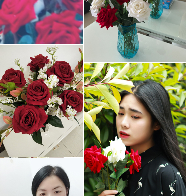 Hoa giả đơn hoa hồng bó hoa mô phỏng cắm hoa cưới phòng khách trang trí phòng khách trang trí hoa hoa trang trí hoa khô trong nhà - Trang trí nội thất đồ trang trí nội thất