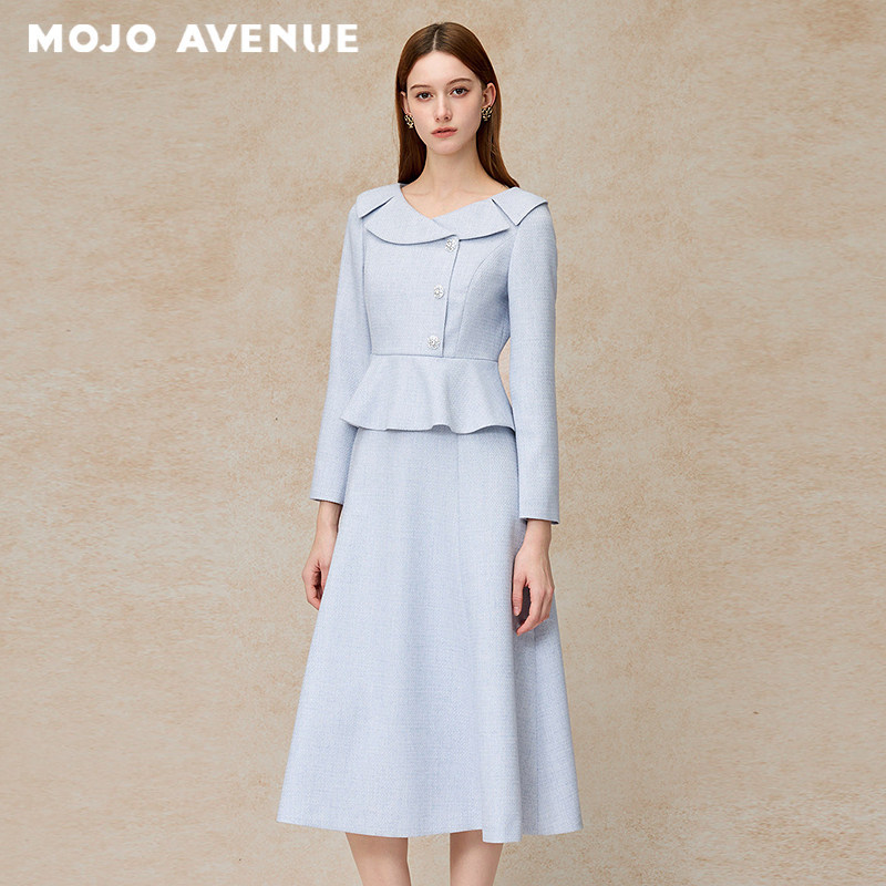 Mojo Mo Zao 2026 Summer New Product: Rich Girl Fake Two-Piece Dress, A-Line Midi Dress for Commuting and Dating, Waist-Cinching