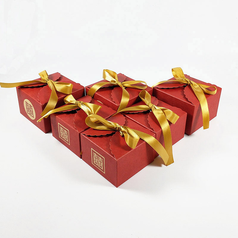 Red Chinese Sugar Box Wedding Happy Sugar Box Practical Jo Relocation Happiness Sugar Box Small Number Wedding Candy Box Empty Box Mesh Red