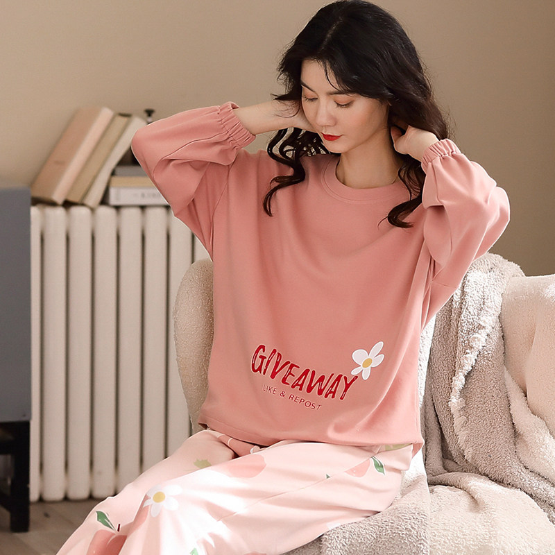 Pajamas women's autumn cotton long-sleeved 2021 new loose large size student sweet cotton can be worn outside the home clothes suit