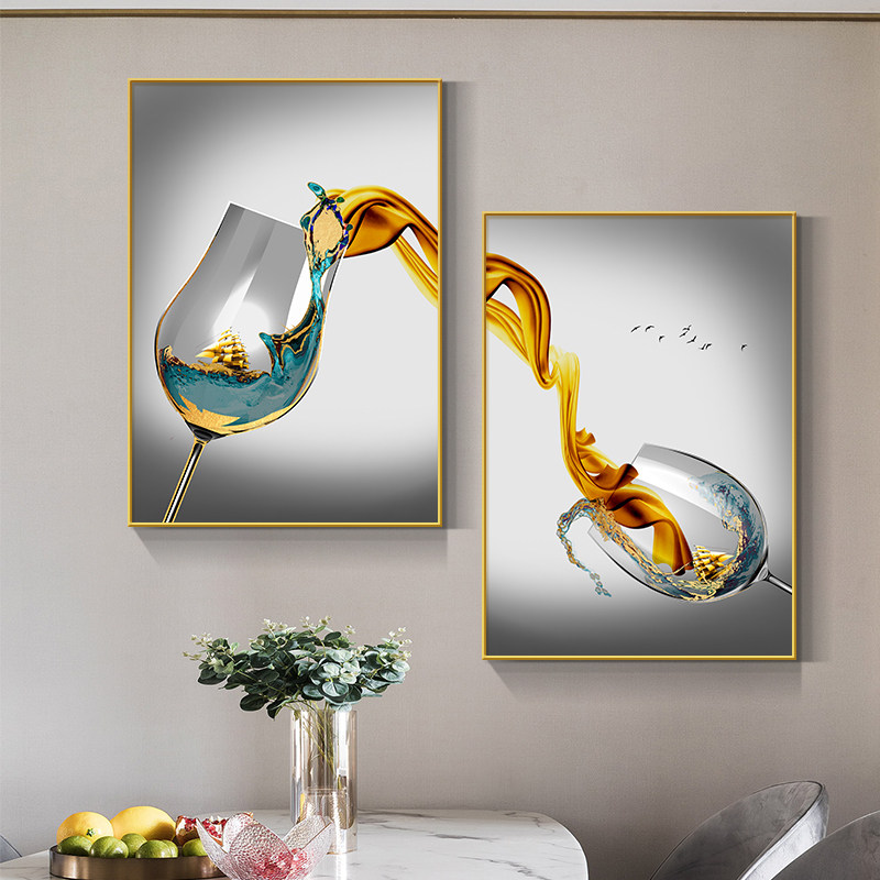 Dining hall hanging painting light luxury style restaurant diptych dining table wall decoration painting modern simple dining room mural wine glass