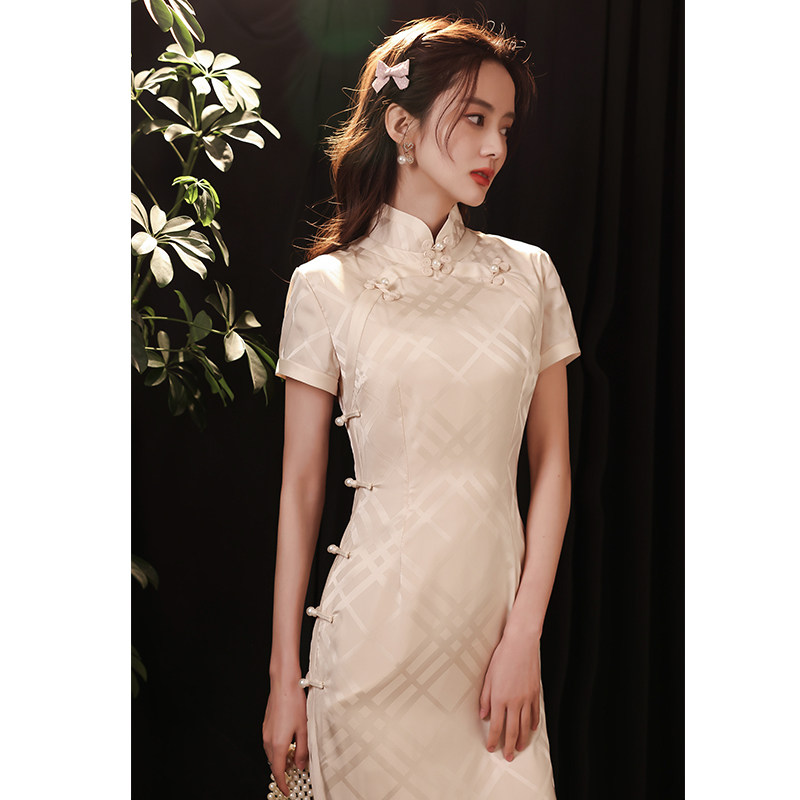 Improved version of cheongsam long 2021 new summer lattice temperament young style retro Chinese style girl dress