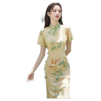 Cheongsam dété pour jeunes filles jaune amélioré portable test de tempérament haut de gamme nouveau style chinois nouvelle collection été 2024