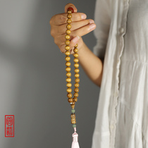 Rongyi Old Stock Golden Silk Nanmu Handstring Holding male and female Candida Everest Playing Bracelet for men and women 36 beads 10mm