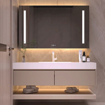 French bathroom combination cream style slate hot-bent integrated basin solid wood hand wash basin double basin Corian washbasin