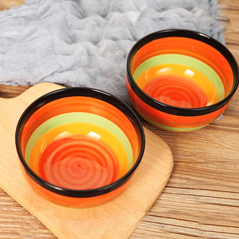 Korean creative household ceramic bowl rainbow bowl rice bowl Japanese noodle bowl bubble noodle bowl soup bowl thickened anti-scalding tableware