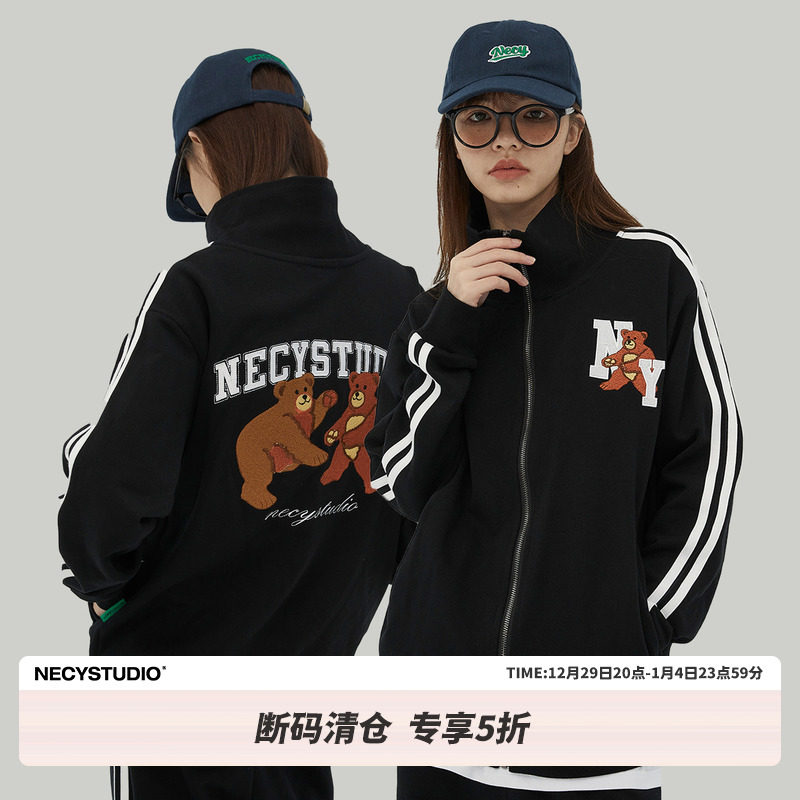 Broken code 50% off clearance NECY campus wind bear embroidery jacket trousers suit