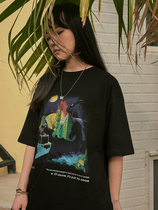 NECY black pyramid fantasy bubble flame short-sleeved female couple National tide brand hip-hop hip-hop casual T-shirt summer