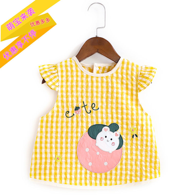 Baby hood clothes pure cotton vest style press-button sleeveless waterproof food to eat around the house Eat Around Pocket for a thin woman