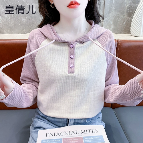 Весенний модный лонгслив с капюшоном, в корейском стиле, оверсайз, свободный крой, в западном стиле