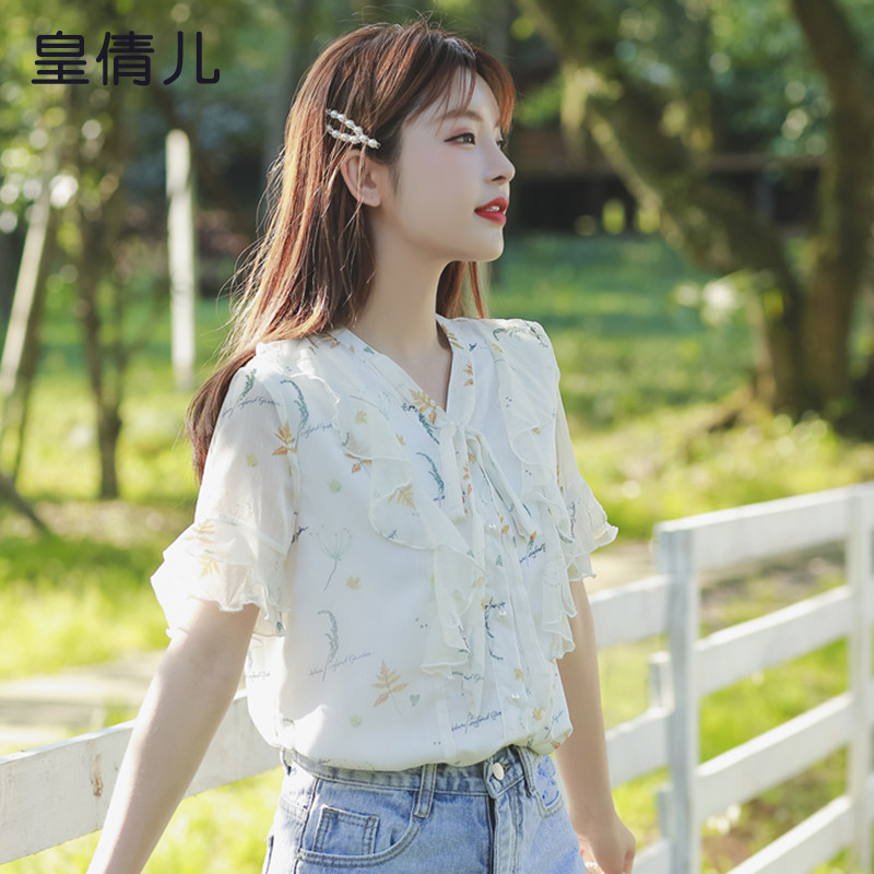 Floral chiffon shirt women's fashion Western style short-sleeved 2021 summer new summer fairy top small shirt temperament
