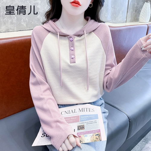 Весенний модный лонгслив с капюшоном, в корейском стиле, оверсайз, свободный крой, в западном стиле