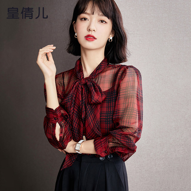 2021 autumn new light mature shirt women's temperament cold wind chiffon bow long-sleeved age-reducing niche clothes