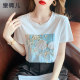 Heavy industry beaded white short-sleeved T-shirt women's summer women's clothing 2023 new design sense pure cotton half-sleeved top women