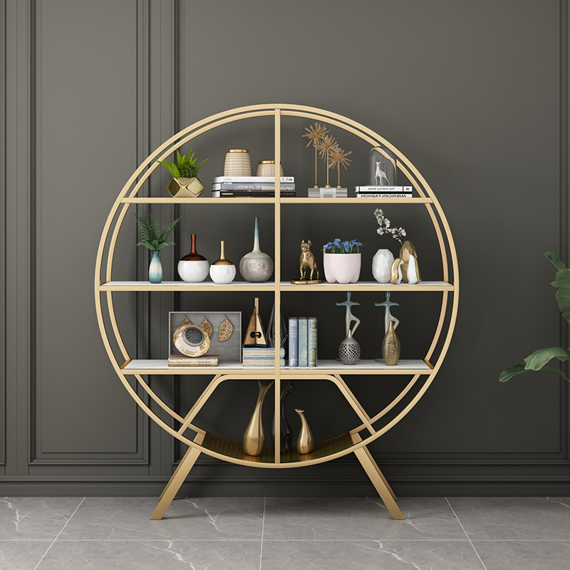 Nordic Round Simple Shelf Bookshelf Living Room Living Room Iron Art Self Floor Multi-layer Luxury Decoration Loft