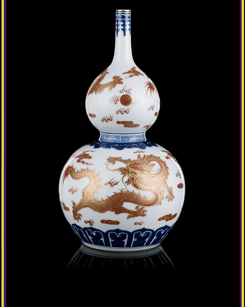 Better sealed up with jingdezhen antique vase furnishing articles sitting room of new Chinese style household adornment see dragon long neck bottle gourd