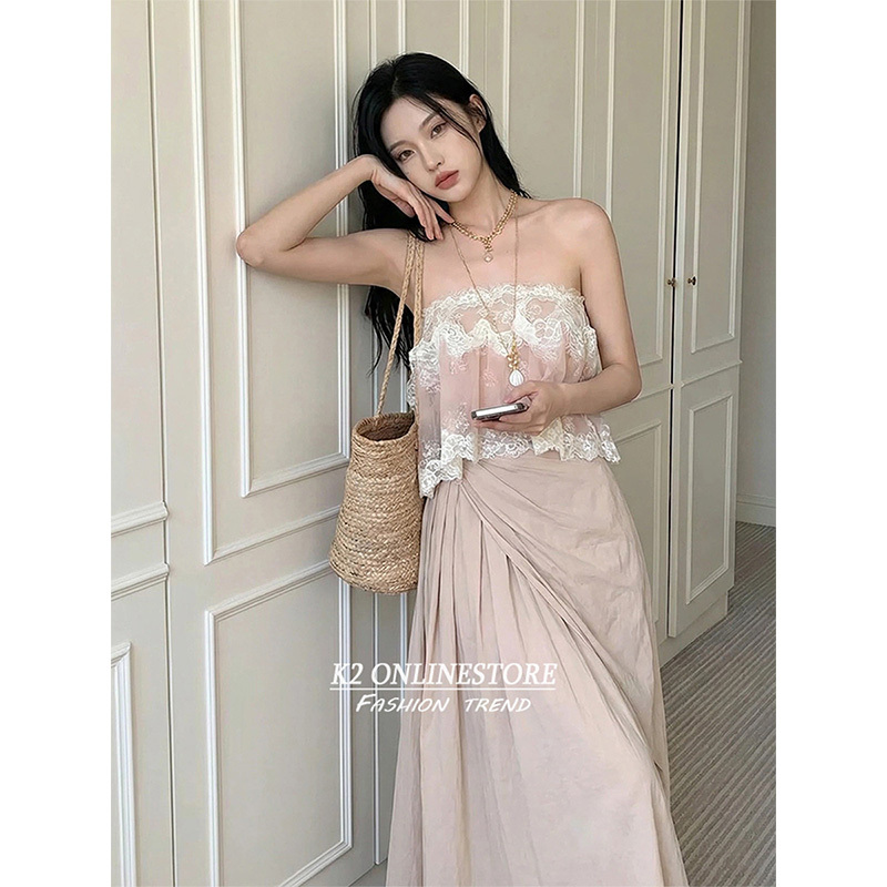 K2 Onlinestore Pure Desire Sexy Lace Patchwork Tube Top Women's Unique Atmosphere Short Top