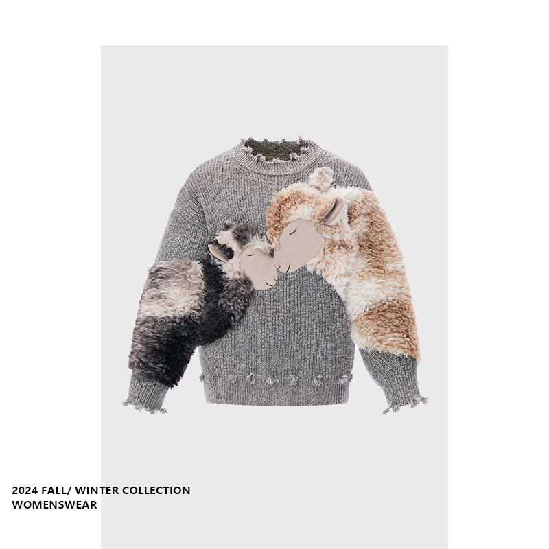 Forever 21 Retro Heavy-Duty Three-Dimensional Plush Lamb Pullover Sweater for Men and Women Loose Knit Top 2025
