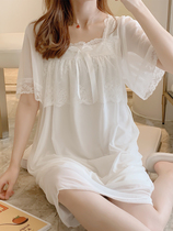 Sleeping dress Women Summer thin Modale cotton 2022 New pure color square collar sweet and windy sexy housedress