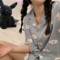 Sleepwear Women Summer Pure Cotton Cartoon Printed Short Sleeve Shorts Suit 2022 New Comfort Casual Cute Home Clothing