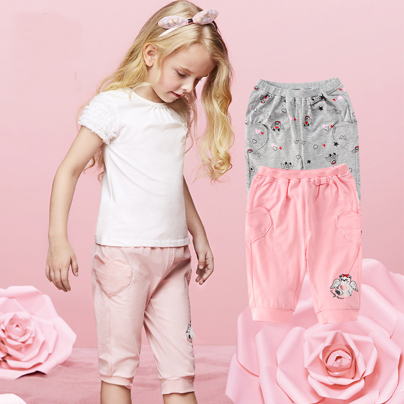 Annai children's clothing girls summer cotton full-waist knitted cropped pants casual sports pants XG826634