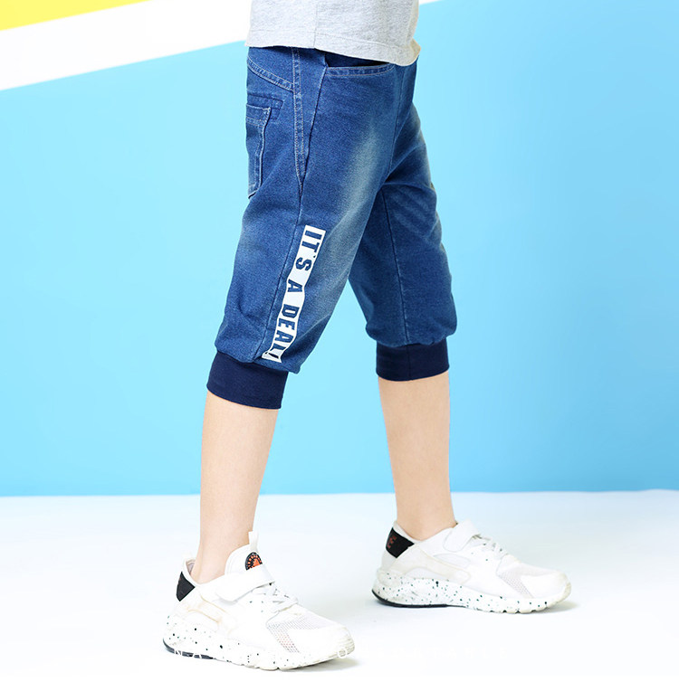 Annai children's clothing boy summer full-waist knitted denim cropped pants casual pants EB826213