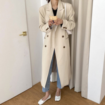 Suit version windbreaker womens long knee-length 2021 spring and autumn coat Korean version of the new coat loose thin windbreaker