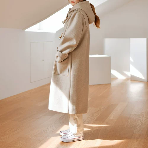 Длинное демисезонное шерстяное пальто, средней длины, в корейском стиле, увеличенная толщина