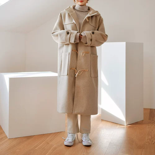 Длинное демисезонное шерстяное пальто, средней длины, в корейском стиле, увеличенная толщина