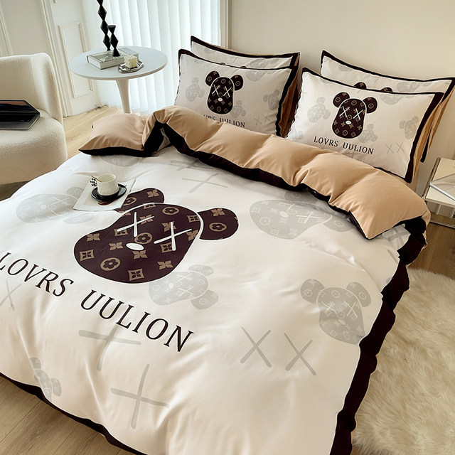 ins simple style washed cotton four-piece beds set pure cotton four-season pure cotton 4-piece bed sheet quilt cover light luxury