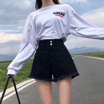 Black denim shorts womens summer 2021 New High waist slim thin net red a wide leg hot pants tide ins