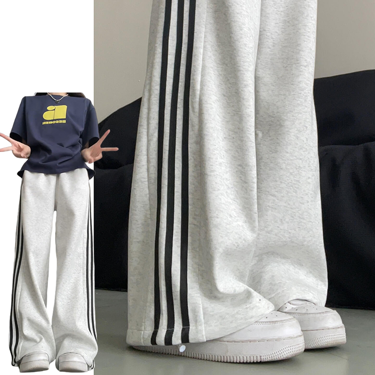 White and Gray Side-Striped Two-Way Wear Sweatpants for Women, Spring/Summer 2026 New Korean Style College Casual Jogger Pants