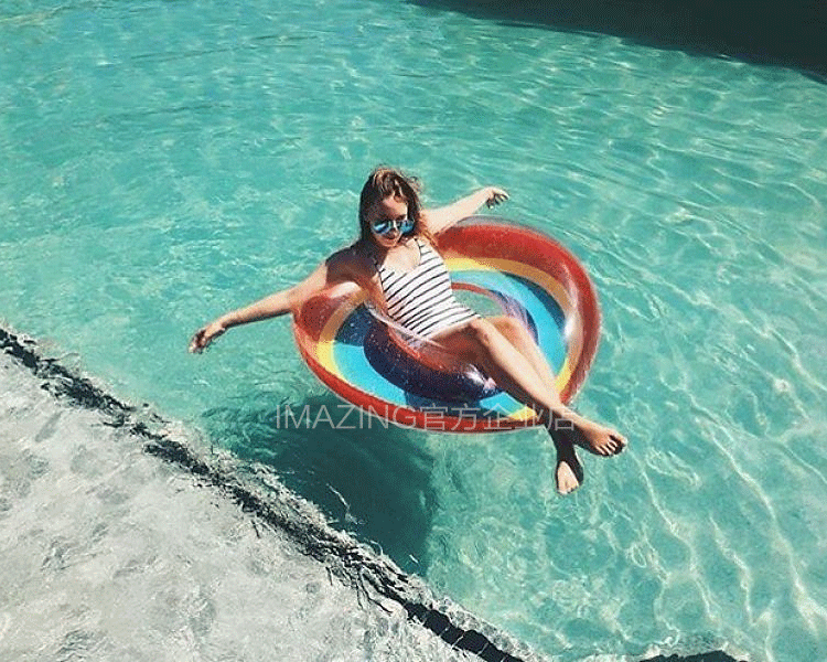 IMAZING cầu vồng bơi vòng nước bơm đồ chơi in lưới màu đỏ nổi thoát nước giường du lịch ảnh đạo cụ - Cao su nổi phao tắm bé