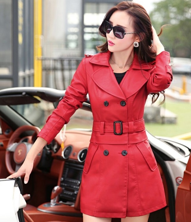 【Motorcycle Leather Jacket】Spring and Autumn Women's Korean Style Slim Fit Leather Trench Coat, Large Size Mid-Length Detachable Leather Jacket for Women
