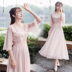 Mùa hè nữ phong cách retro yếu tố Sen Tang Han thêu eo cao Hanfu cải tiến mở váy ren - Váy eo cao váy chiết eo cao	 Váy eo cao