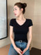 黑色v领短袖t恤女2026新款春夏季正肩纯棉修身内搭打底衫紧身上衣
