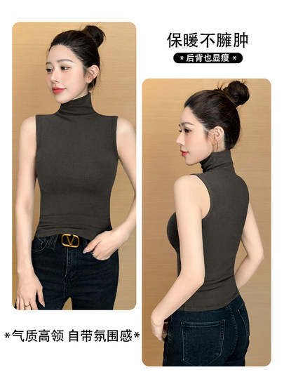 Nuevo chaleco de cuello alto engrosado de terciopelo para mujer 2026 con cabestrillo cálido, ajuste delgado, capas interiores, top sin mangas con fondo de otoño e invierno