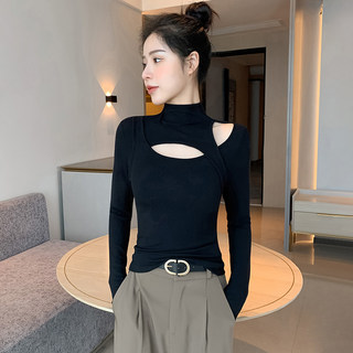 Half-High Collar Black Base Shirt for Women 2026 New Spring and Autumn Inner Wear Hollow-Out Sexy Slim-Fit Knitted High-End Top