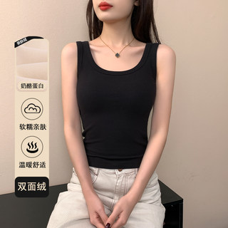 Black Fleece-Lined Thick Camisole for Women, 2026 New Autumn and Winter Brushed Warm Slim-Fit Sleeveless Top