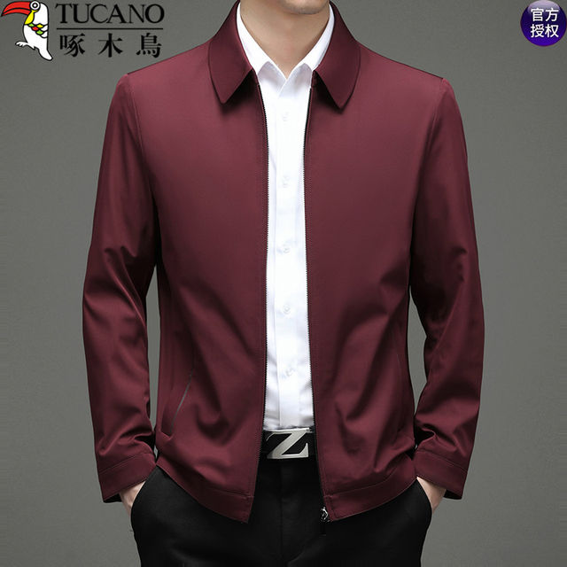 Woodpecker Lapel Jacket ຜູ້ຊາຍພາກຮຽນ spring ແລະດູໃບໄມ້ລົ່ນໃຫມ່ Jacket ທຸລະກິດບາດເຈັບແລະອາຍຸກາງແລະອາຍຸພໍ່ Outerwear ຜູ້ຊາຍ