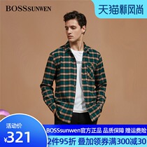 BOSSSUNWEN BOSSSUNWEN mens long-sleeved shirt contrast plaid autumn simple casual shirt trend