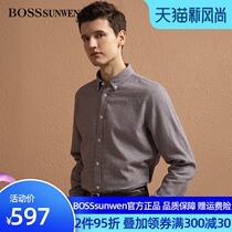 BOSSSUNWEN BOSSSUNWEN mens long-sleeved plaid shirt Autumn new business casual wool shirt