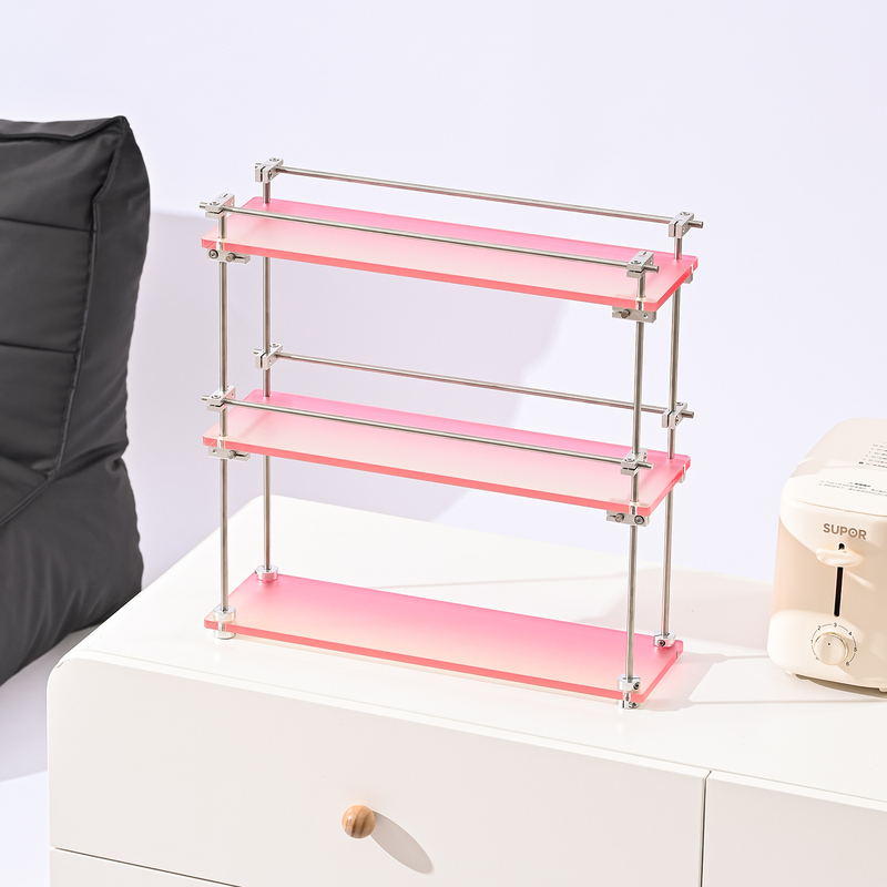 Light Luxury Eon Simple Three-Layer Pink Gradient Stainless Steel Frosted Acrylic Storage Rack for Makeup and Cup Storage