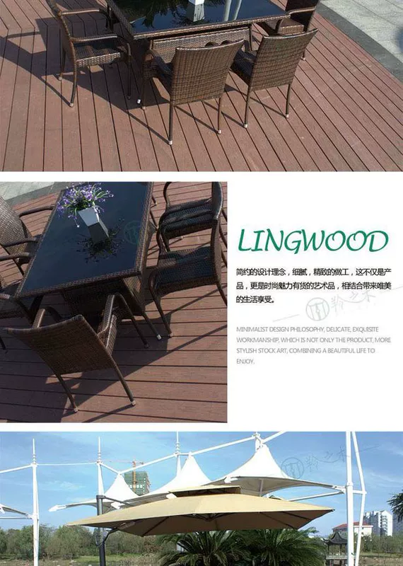 Nội thất ngoài trời wicker ghế giải trí ngoài trời bộ bàn ghế ngoài trời với năm chiếc ô kết hợp sân trong sân vườn nửa gói ghế mây ghế sân thượng