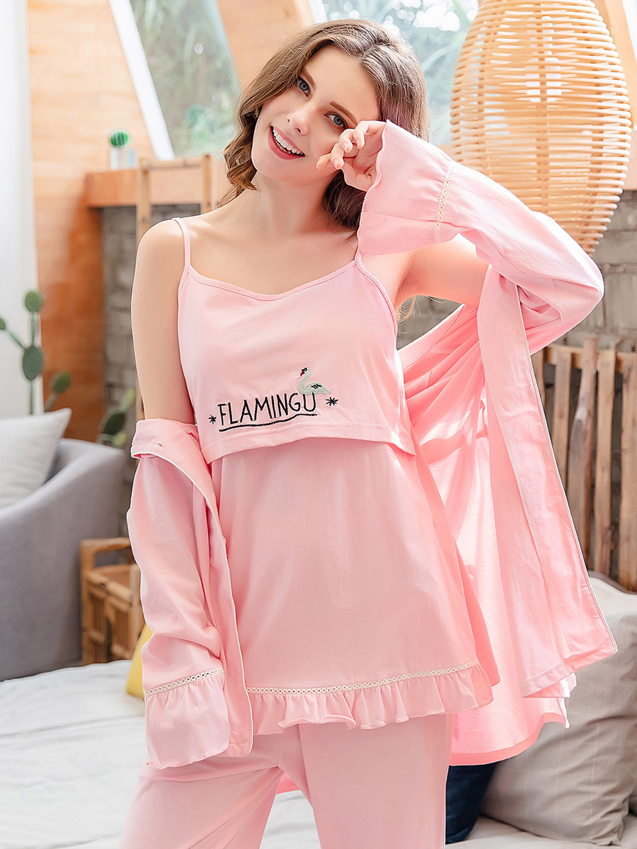 Pregnant women pajamas summer confinement clothing postpartum nursing maternity nursing home clothes thin cotton three-piece spring and autumn women