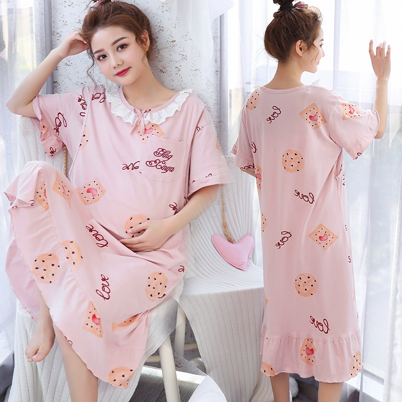 Váy ngủ cho con bú nữ mùa hè mỏng cotton sau sinh cho con bú váy đầm thai sản váy trẻ em nhà hộ sinh - Giải trí mặc / Mum mặc