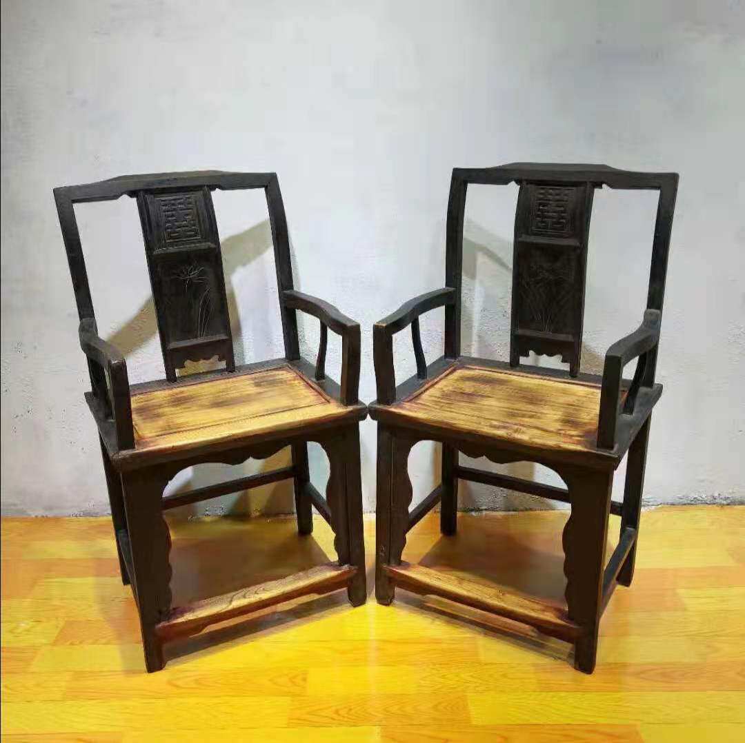 Old chair old furniture old elm second-hand double joy chair folk old objects solid wood Ming and Qing ancient furniture decoration
