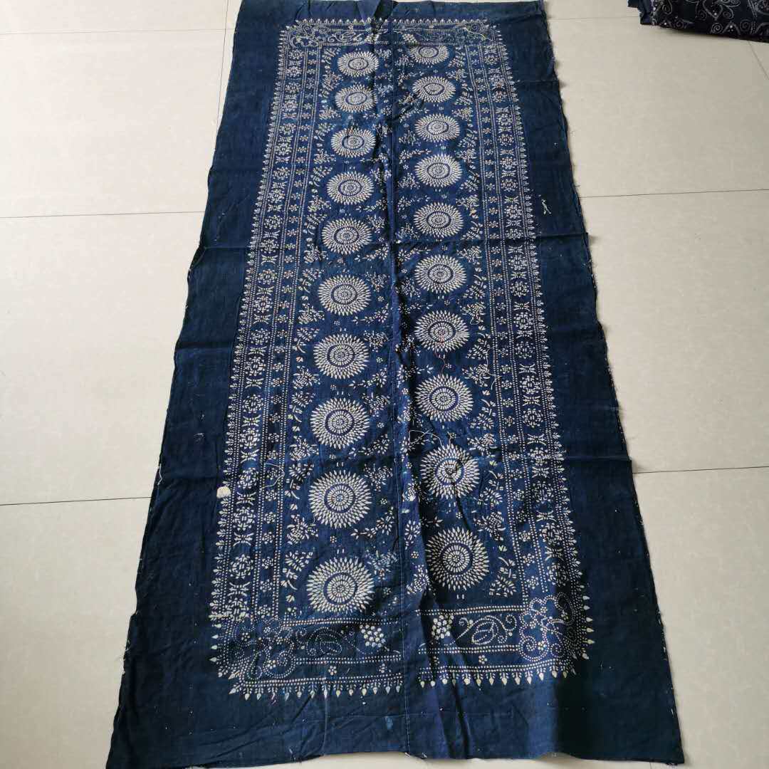 Folk old objects pure cotton handmade old coarse cloth blue print vintage batik flower cloth vintage decorative nostalgic collection