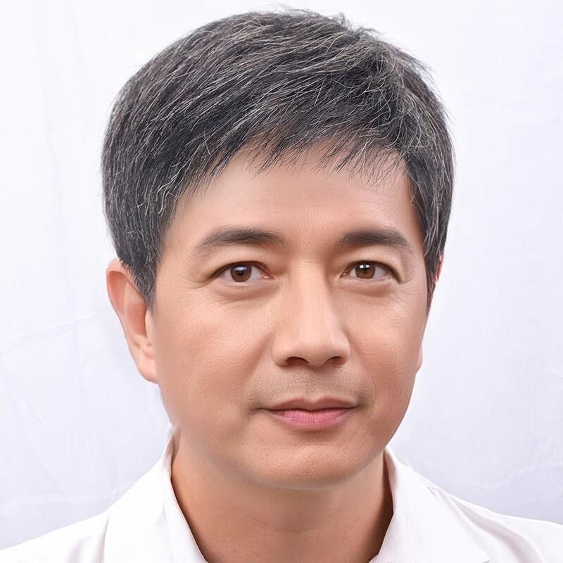 Men's Gray and White Short Hair Wig, Full Real Hair, Suitable for Middle-Aged and Elderly People, Full Head Wig Set, Performance Wig Men's Gray and White Short Hair Wig, Full Real Hair, Suitable for Middle-Aged and Elderly People, Full Head Wig Set, Performance Wig